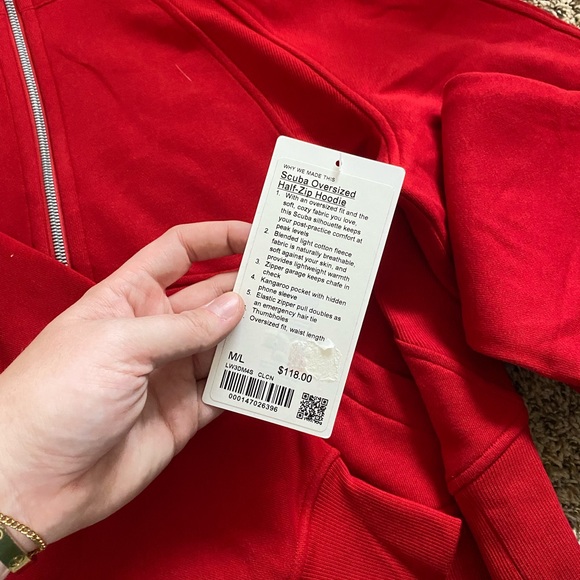 NWT Lululemon Scuba Oversized Half Zip Hoodie (College Crimson M/L) - Picture 3 of 4
